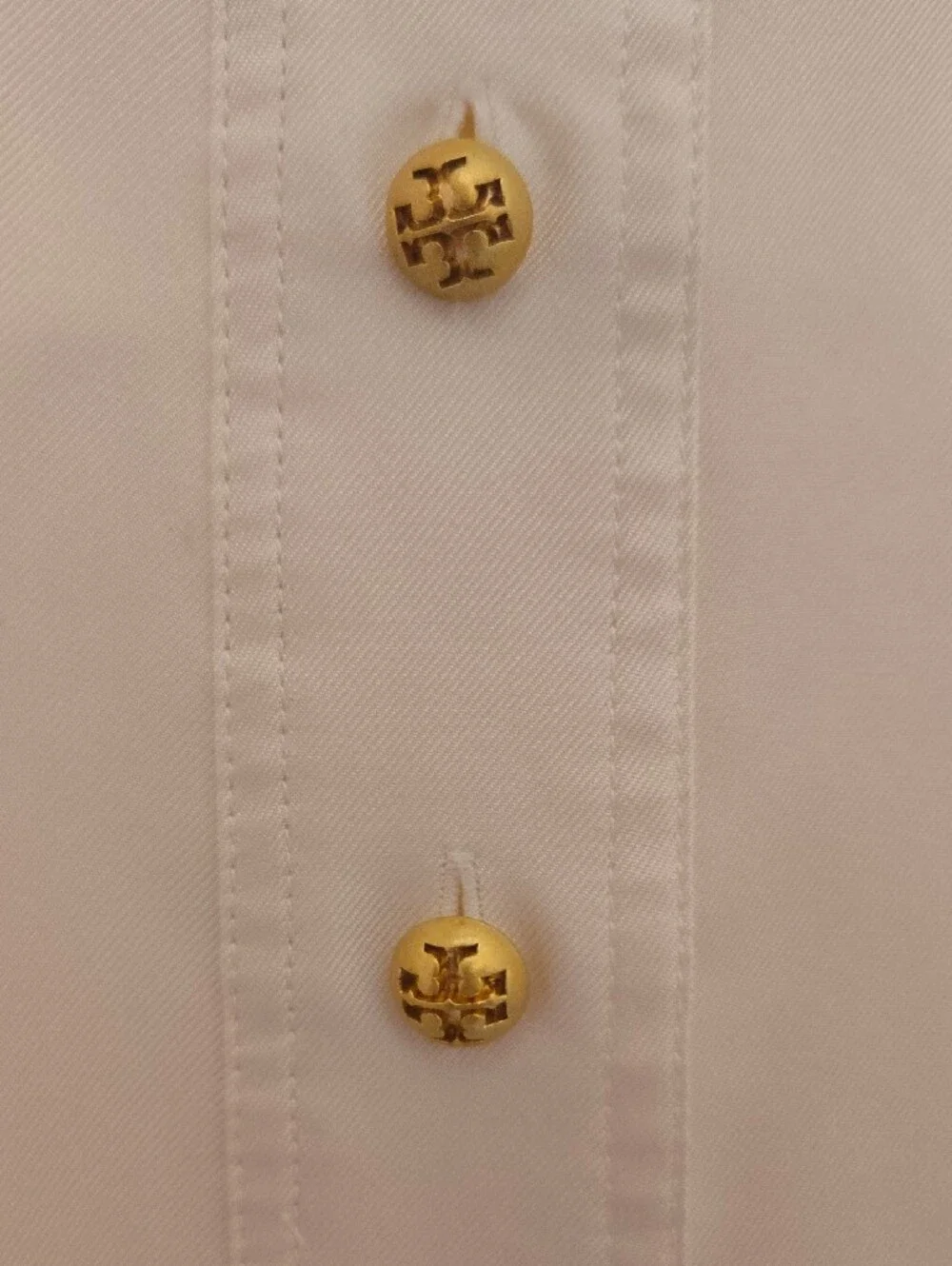 Tory Burch Ivory Silk Long-Sleeve Button Placket Shirt with Gold Buttons